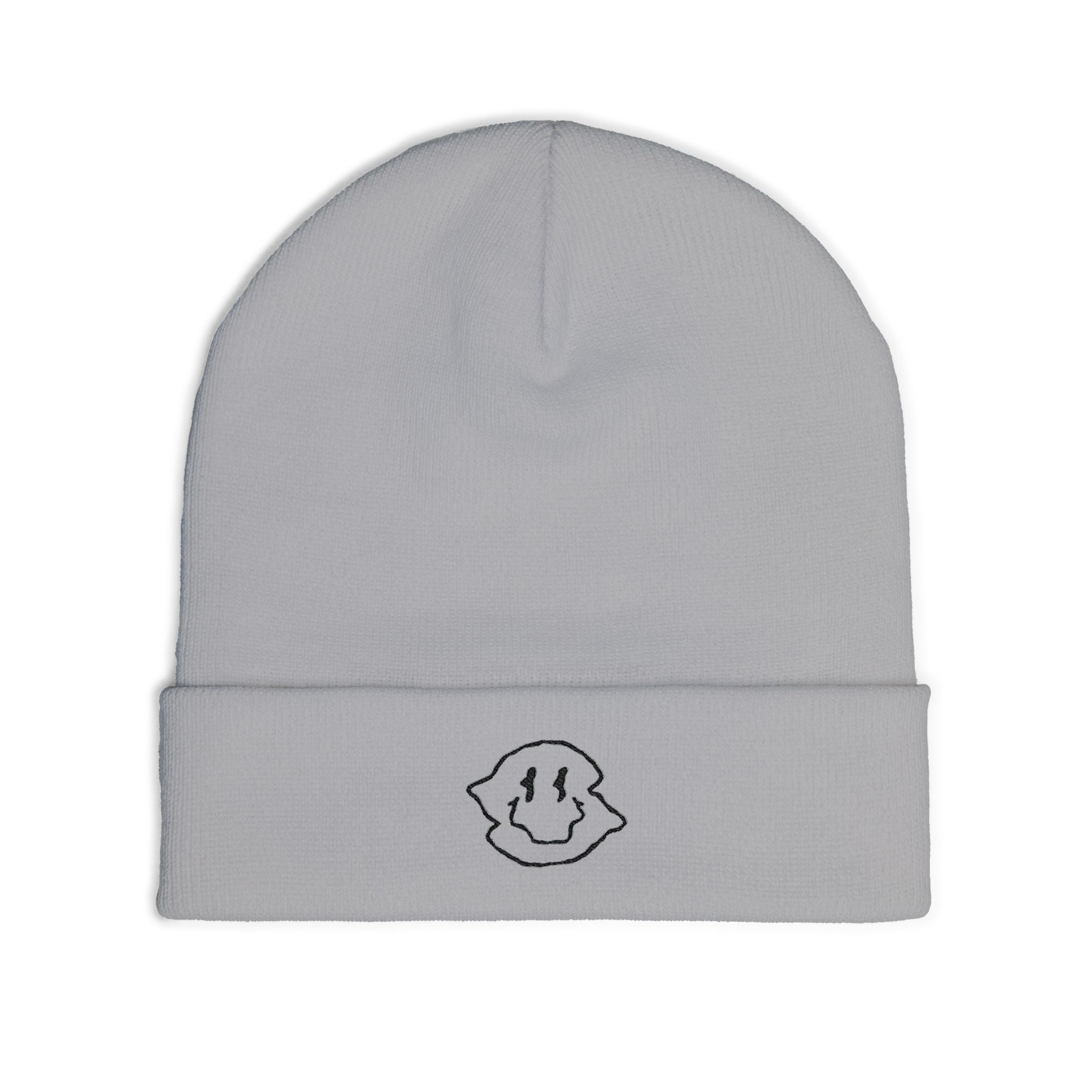 Embroidered Smiley Ghost Knit Beanie — Cute Cozy Winter Hat