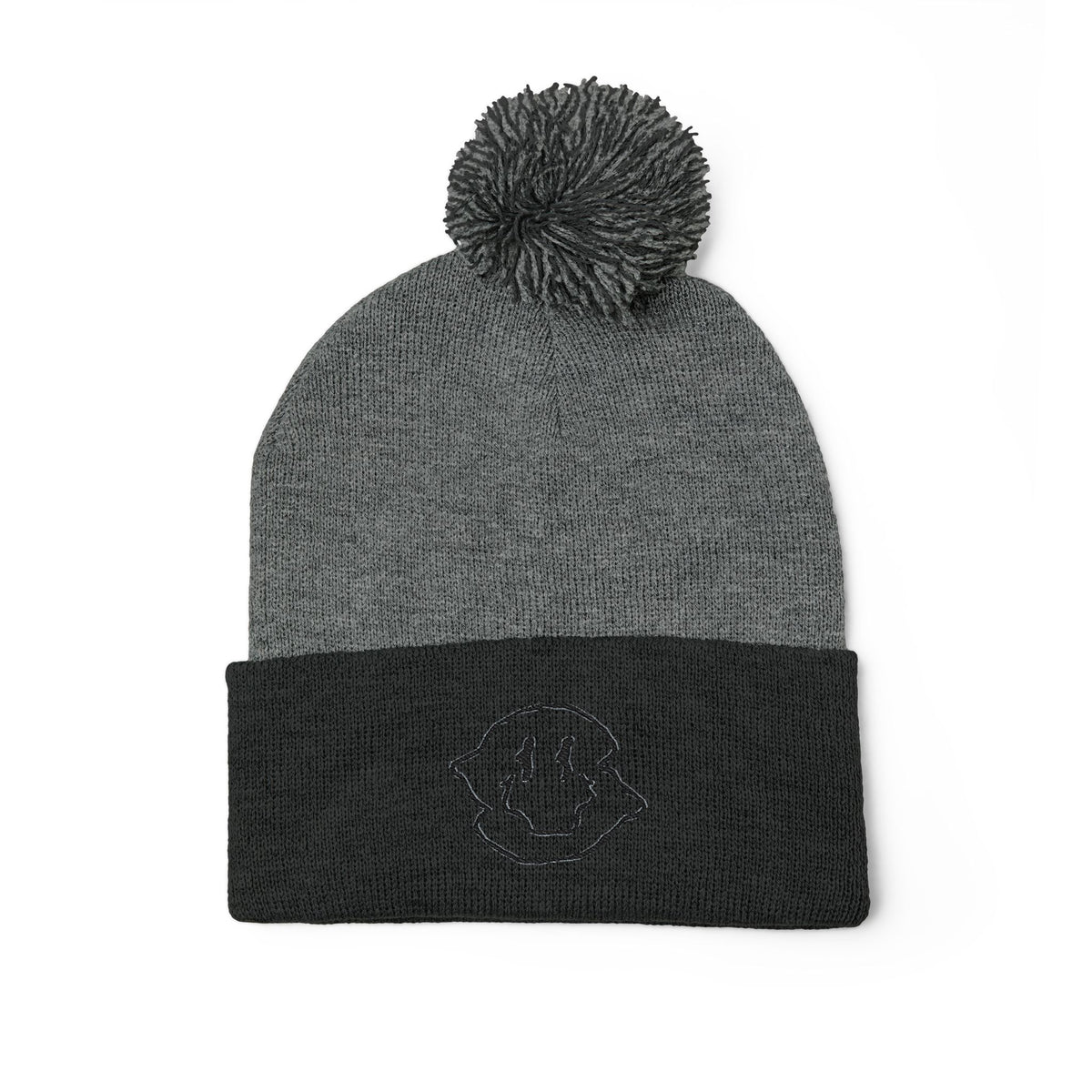 Embroidered Smiley Pom-Pom Beanie
