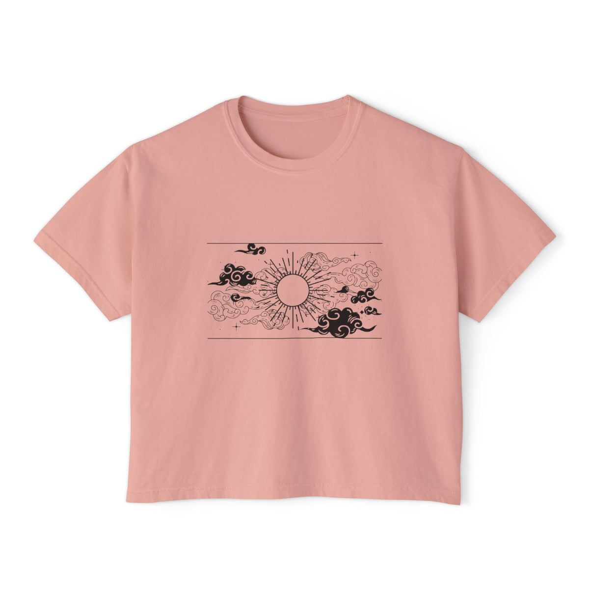 Boxy Tee — Minimal Sunrise & Clouds Graphic Women's Shirt