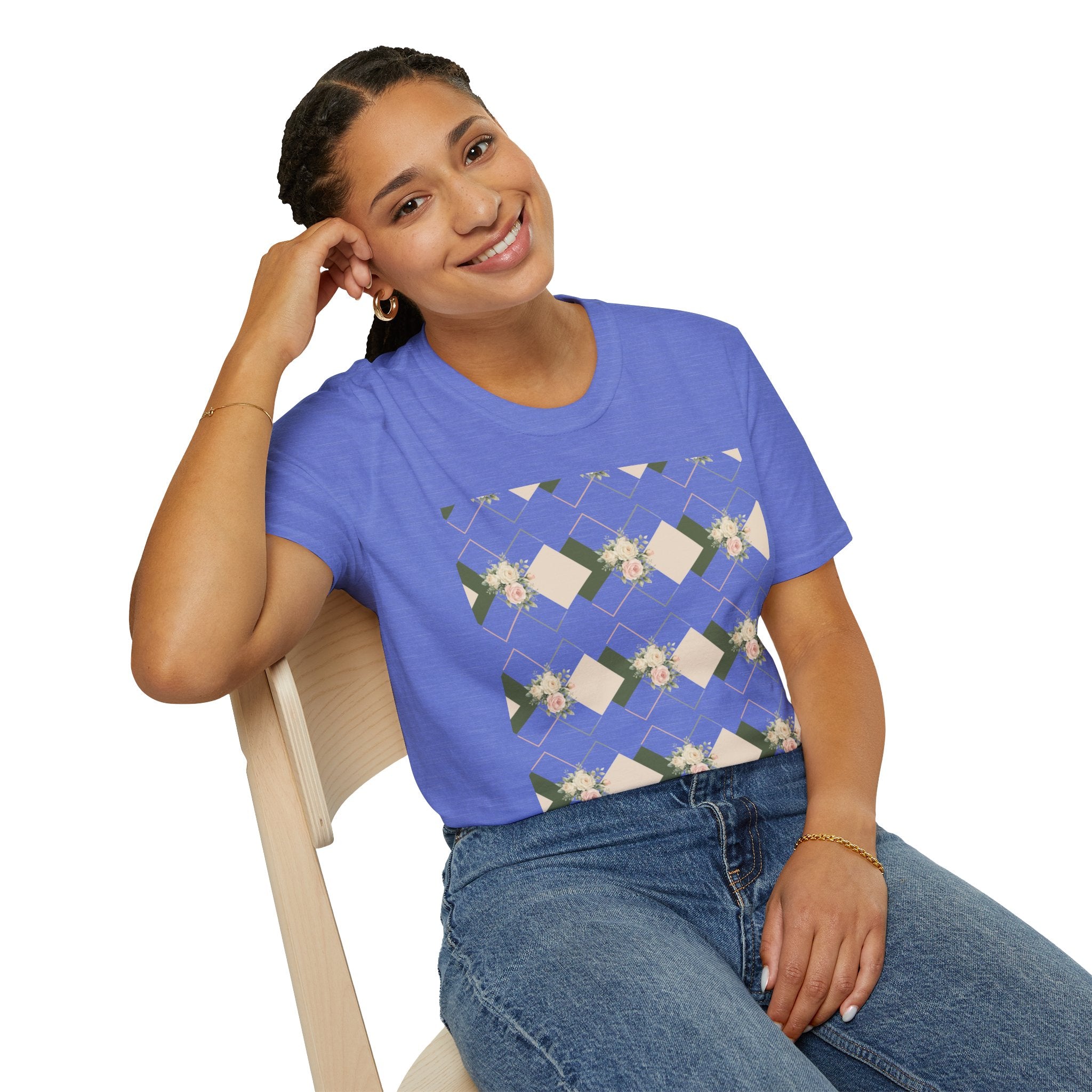 Floral Geometric Tee — Soft Neutral Diamond Pattern
