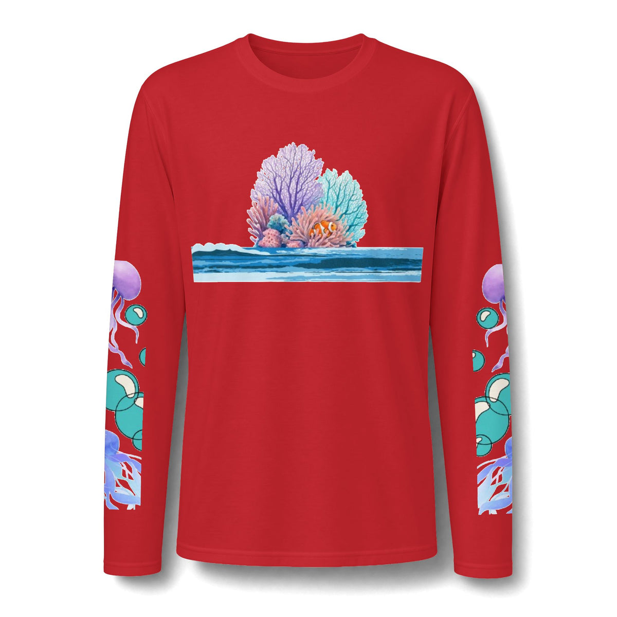 Long Sleeve T-Shirt — Pastel Ocean Coral & Jellyfish Sleeve Tee