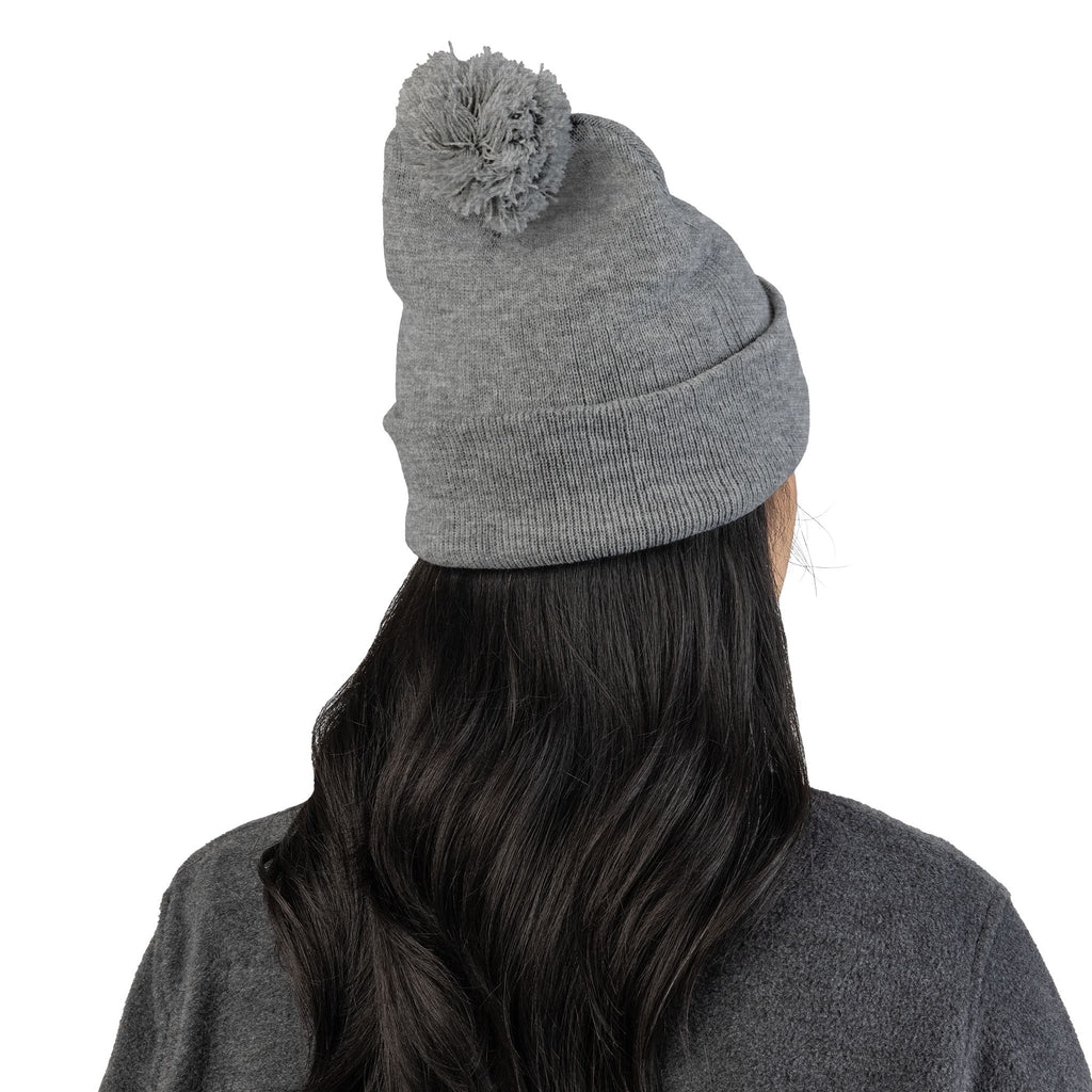 Embroidered Smiley Pom-Pom Beanie