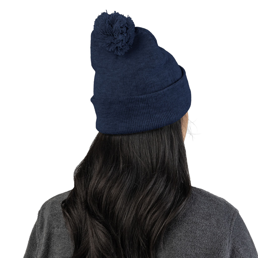 Embroidered Smiley Pom-Pom Beanie