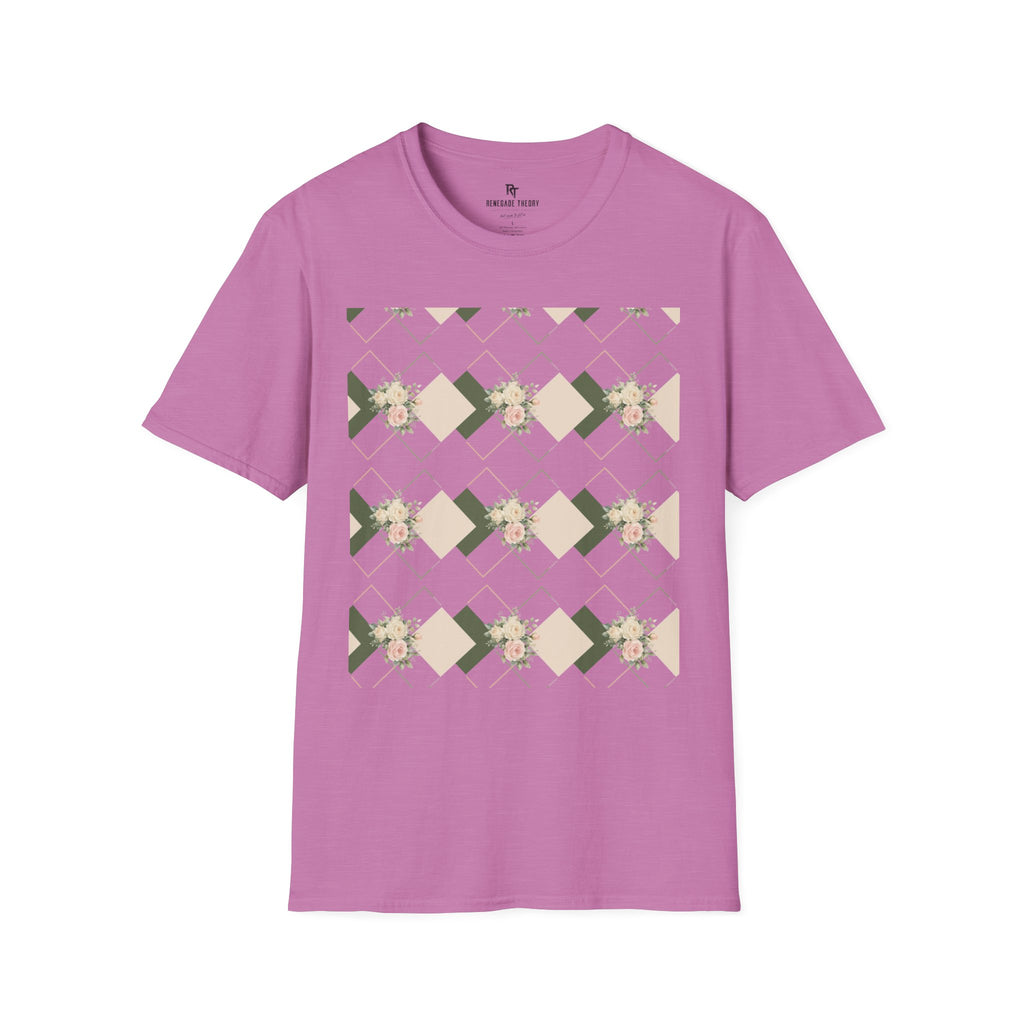 Floral Geometric Tee — Soft Neutral Diamond Pattern
