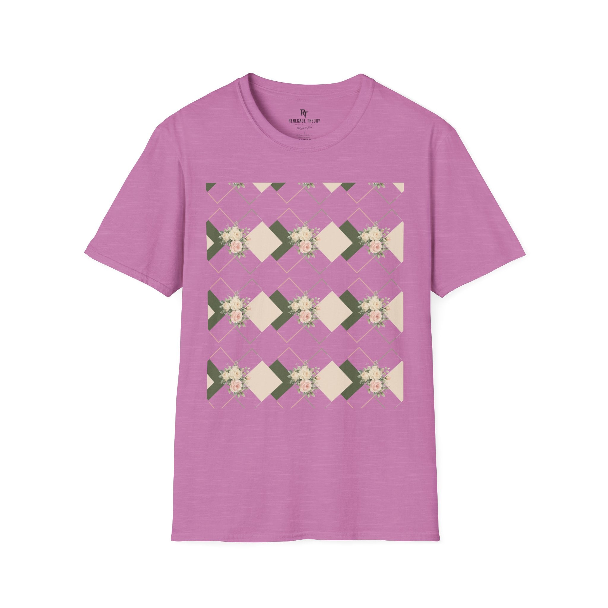 Floral Geometric Tee — Soft Neutral Diamond Pattern